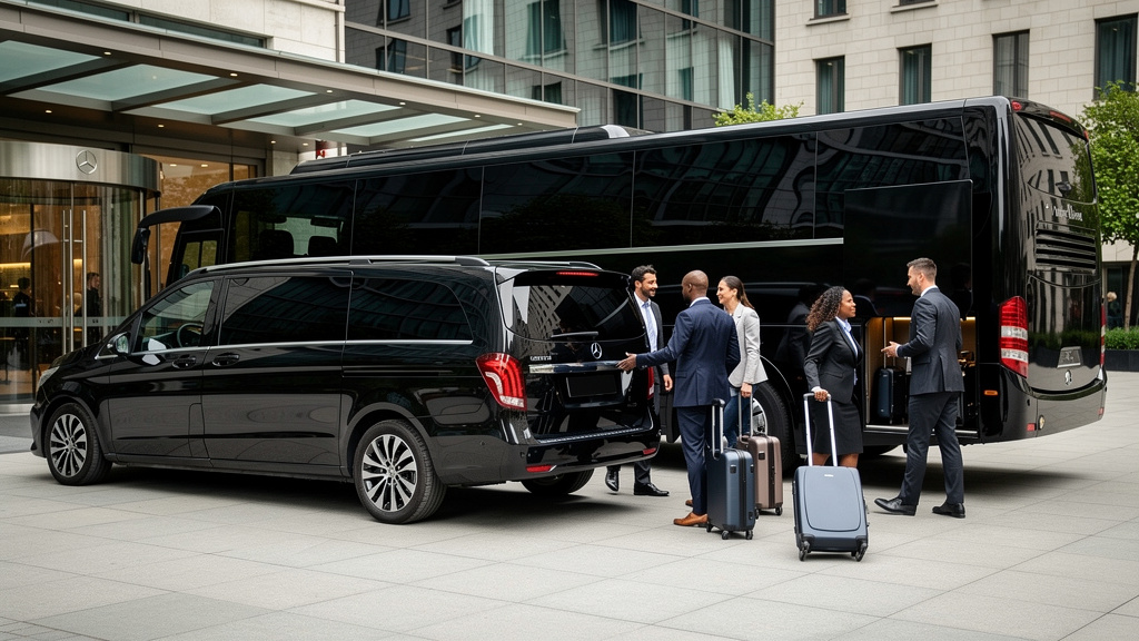 Group travellers boarding a coach for London group transfers.