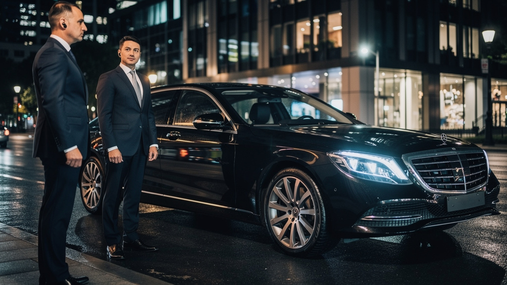 Executive SUV with discreet driver for VIP transport with security on request.